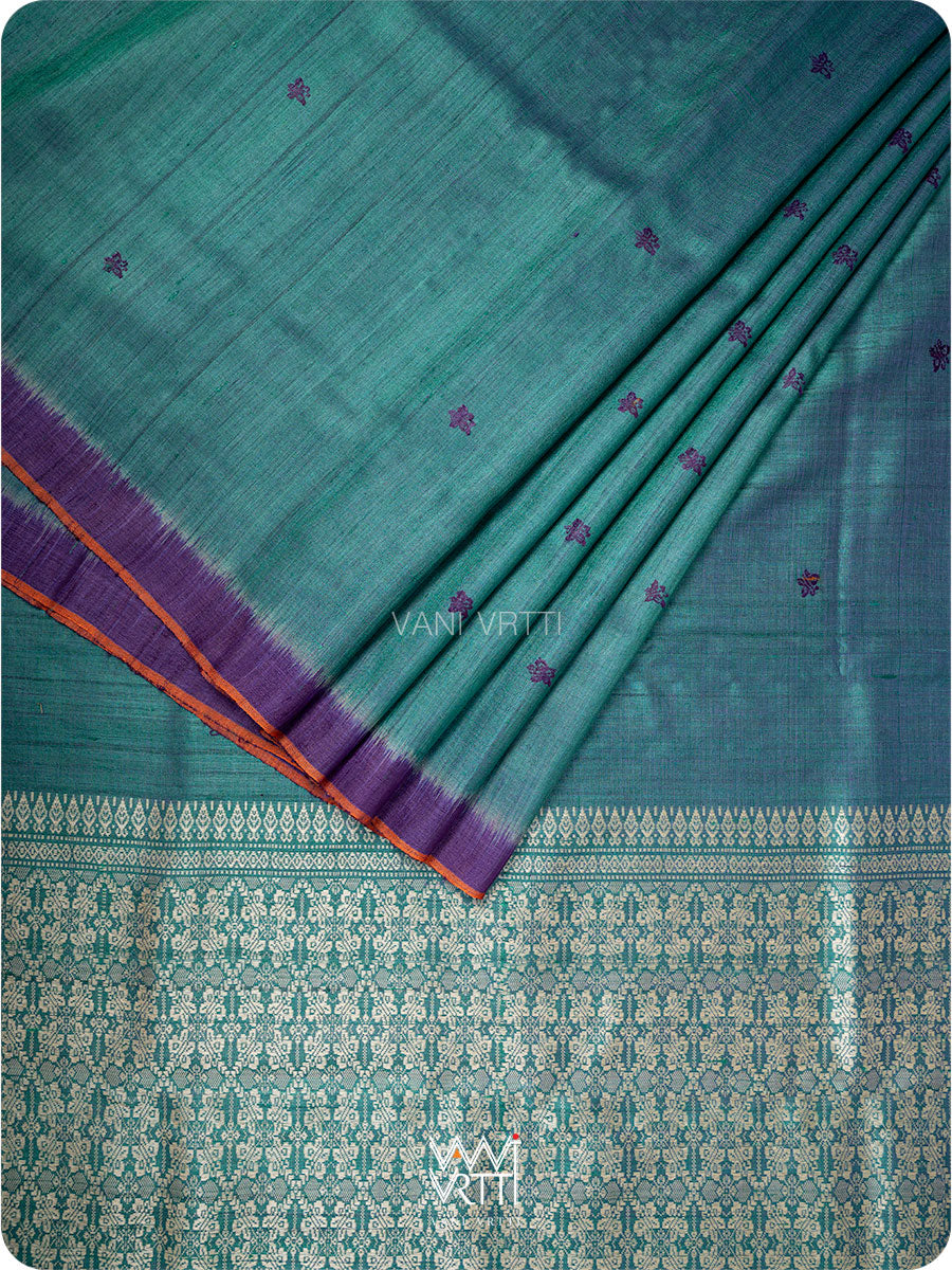 Peacock Green Purple Nabh Butterfly Handspun Tussar Silk Saree