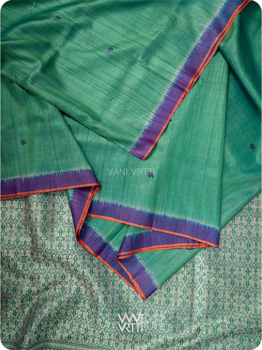 Peacock Green Purple Nabh Butterfly Handspun Tussar Silk Saree