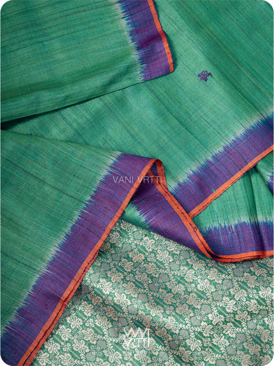 Peacock Green Purple Nabh Butterfly Handspun Tussar Silk Saree