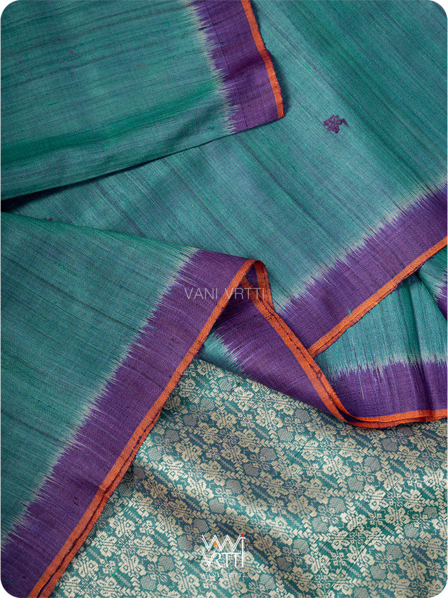 Peacock Green Purple Nabh Butterfly Handspun Tussar Silk Saree
