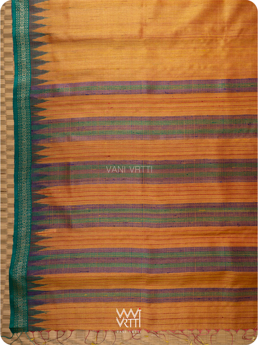 Mustard Yellow Aarush Handspun Tussar Silk Saree