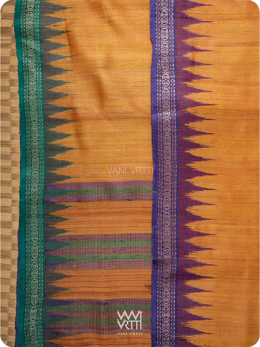 Mustard Yellow Aarush Handspun Tussar Silk Saree
