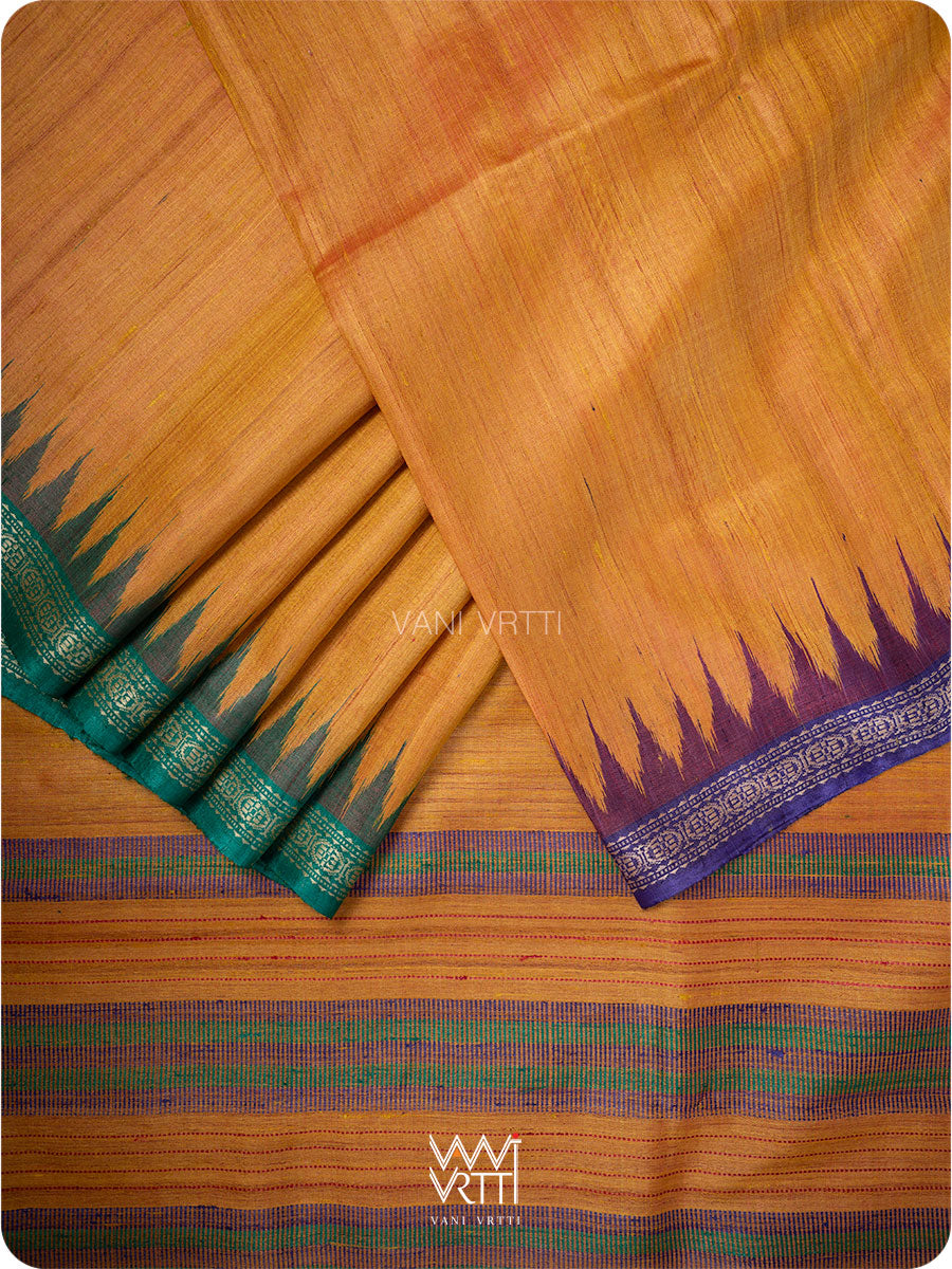 Mustard Yellow Aarush Handspun Tussar Silk Saree