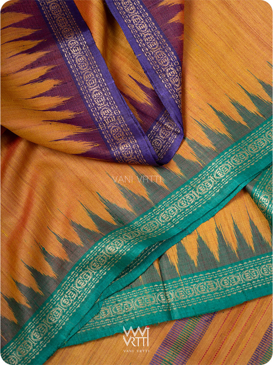 Mustard Yellow Aarush Handspun Tussar Silk Saree