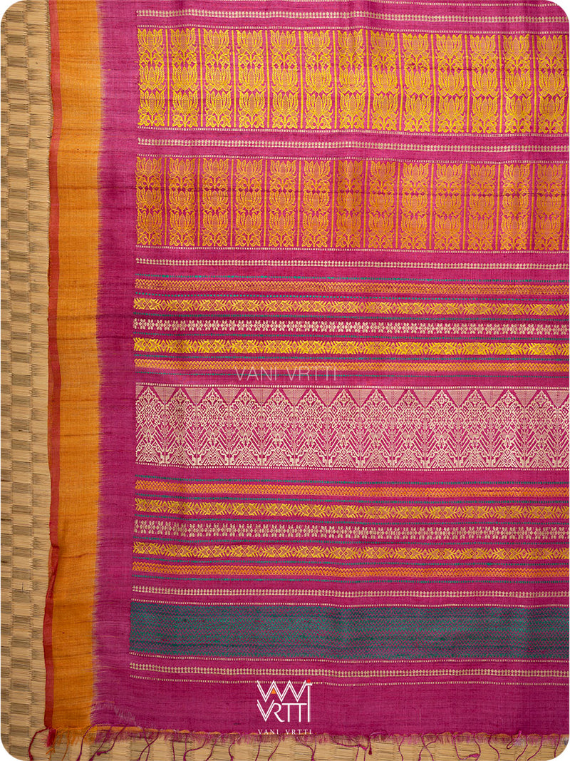 Pink Orange Ananta Handspun Tussar Silk Saree