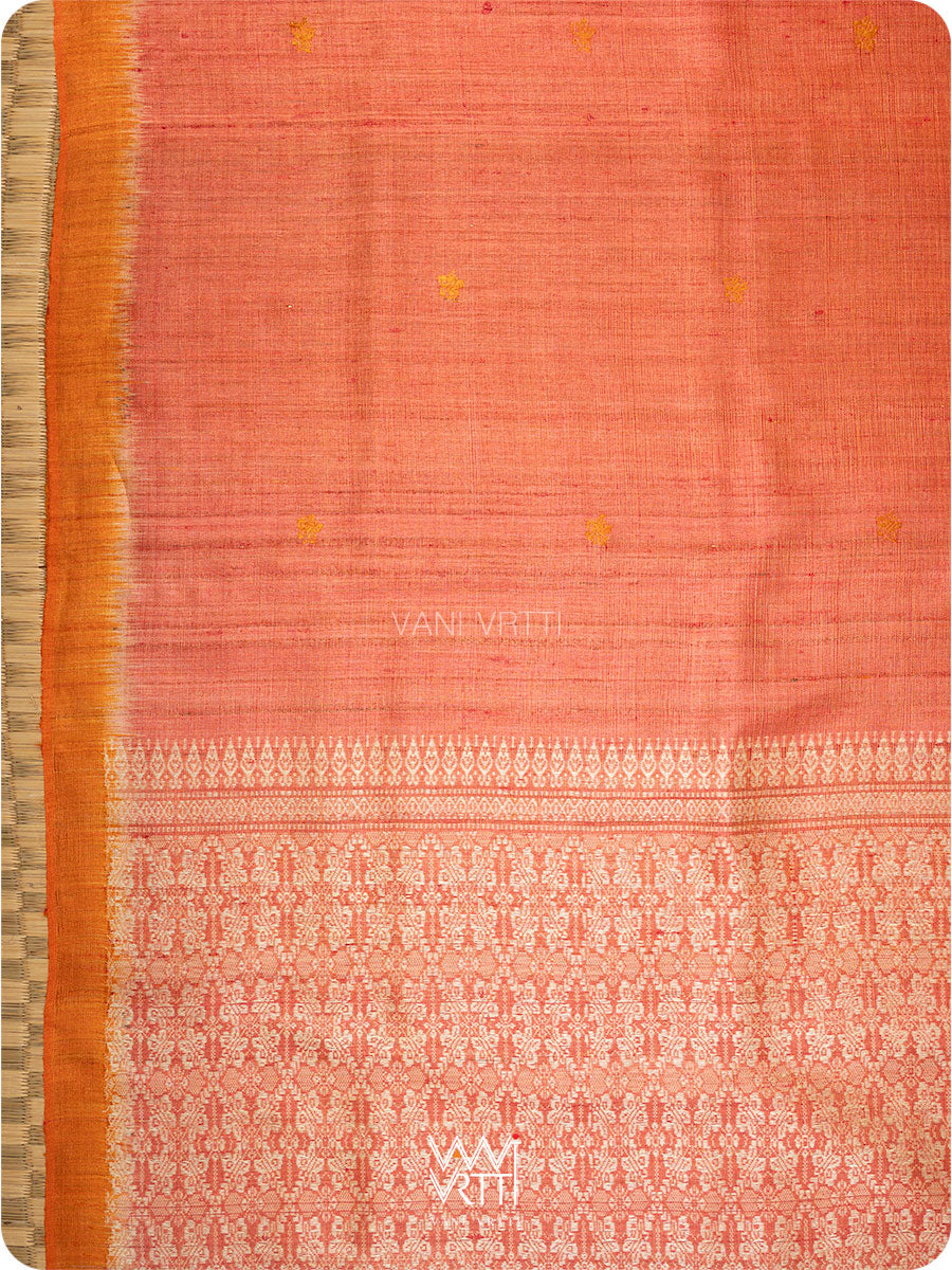 Deep Peach Red Nabh Butterfly Handspun Tussar Silk Saree