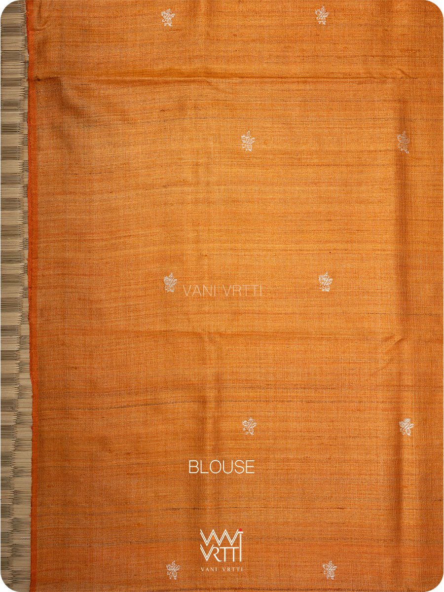 Deep Peach Red Nabh Butterfly Handspun Tussar Silk Saree