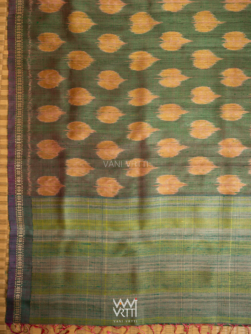 Reddish Green Dual Colour Peepal Handspun Tussar Silk Saree