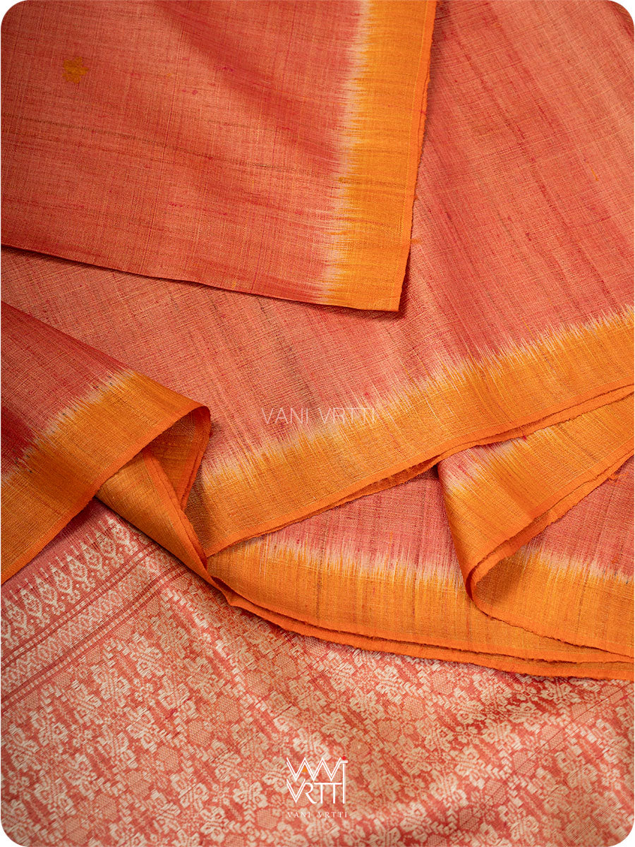 Deep Peach Red Nabh Butterfly Handspun Tussar Silk Saree