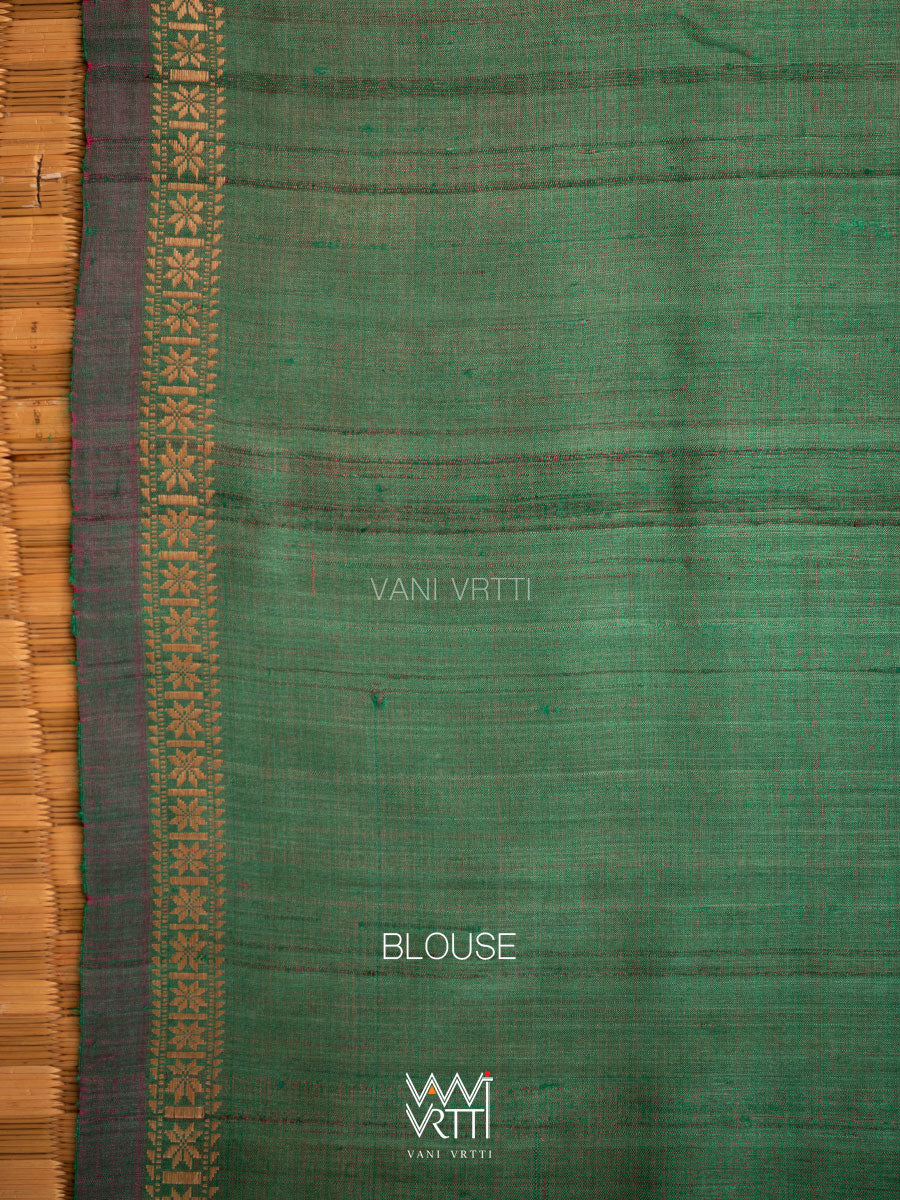 Reddish Green Dual Colour Peepal Handspun Tussar Silk Saree