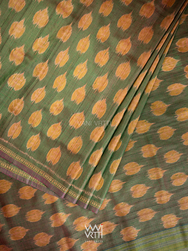 Reddish Green Dual Colour Peepal Handspun Tussar Silk Saree