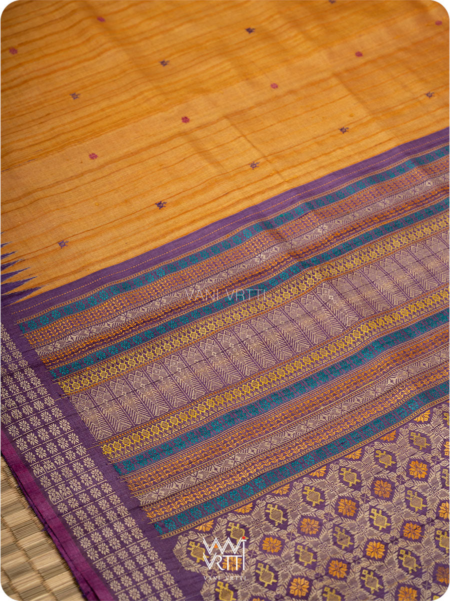 Rust Orange Purple Matsya Kachhap Handspun Tussar Silk Sari