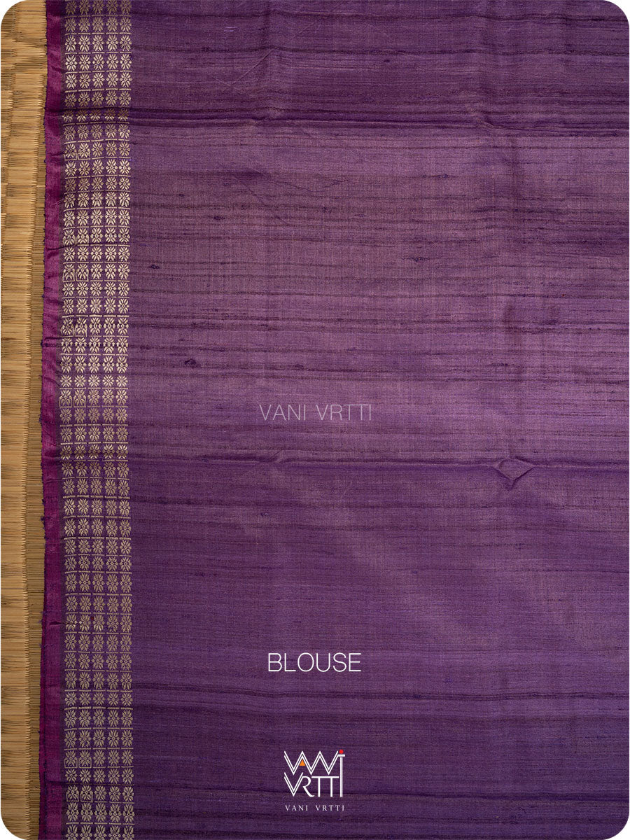 Rust Orange Purple Matsya Kachhap Handspun Tussar Silk Sari