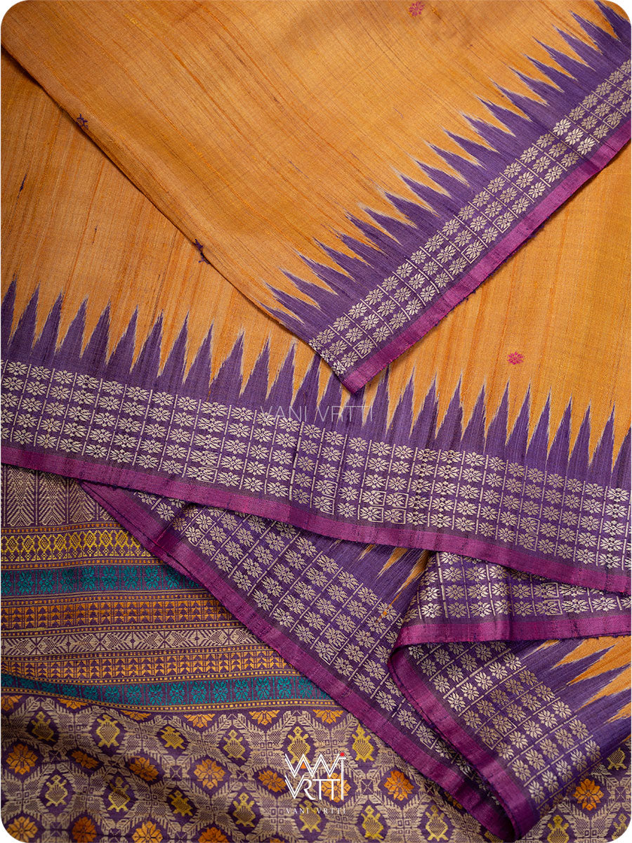 Rust Orange Purple Matsya Kachhap Handspun Tussar Silk Sari