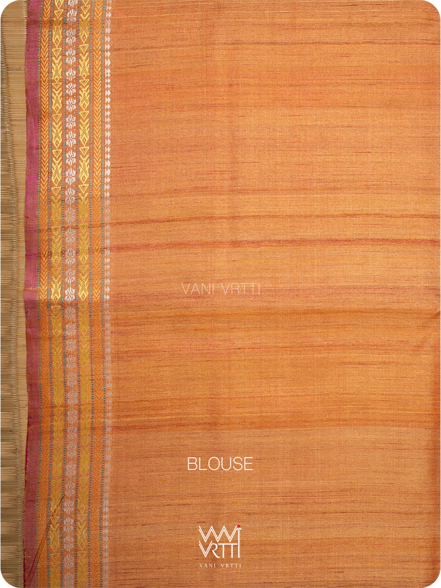 Off White Red Orange Ananta Handspun Tussar Silk Saree