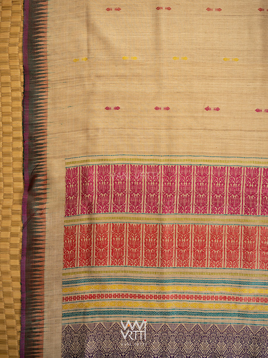 Natural Tussar Mehendi Bottle Green Ananta Handspun Tussar Silk Saree