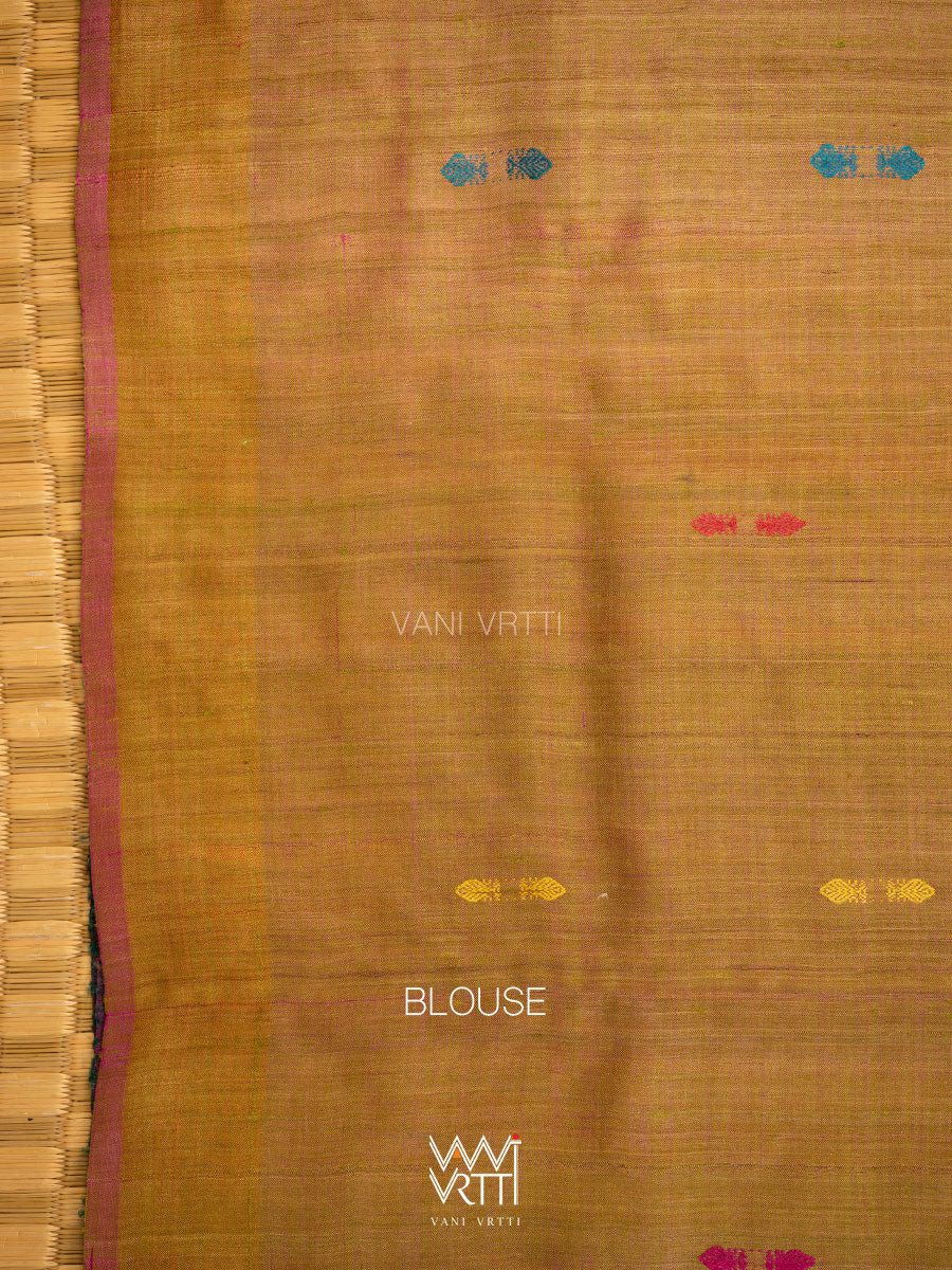 Natural Tussar Mehendi Bottle Green Ananta Handspun Tussar Silk Saree