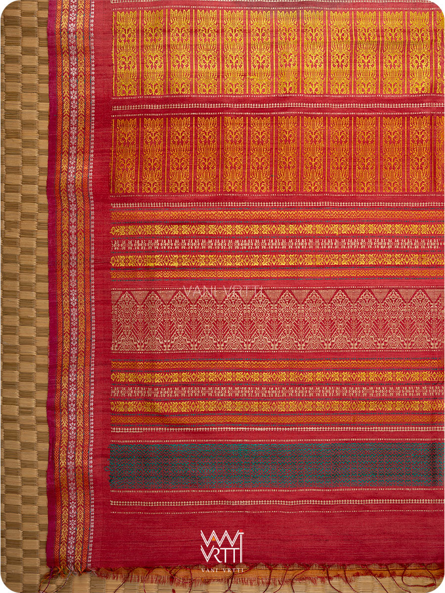 Black Red Orange Ganga Jamuna Ananta Handspun Tussar Silk Saree