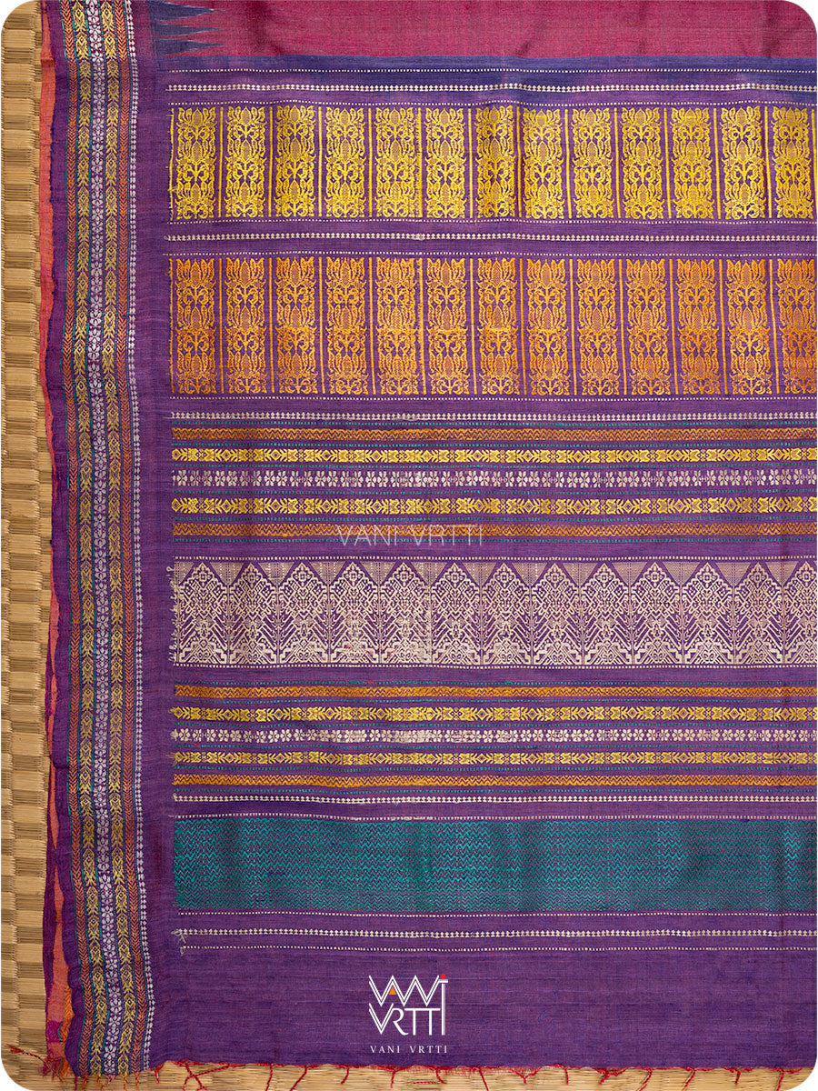 Burgundy Pink Purple Orange Ganga Jamuna Ananta Handspun Tussar Silk Saree