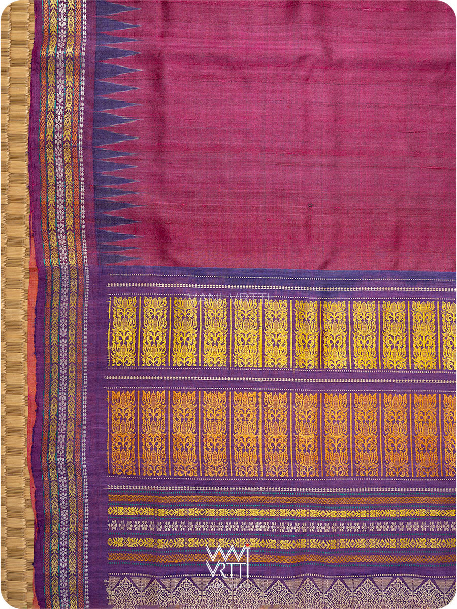 Burgundy Pink Purple Orange Ganga Jamuna Ananta Handspun Tussar Silk Saree