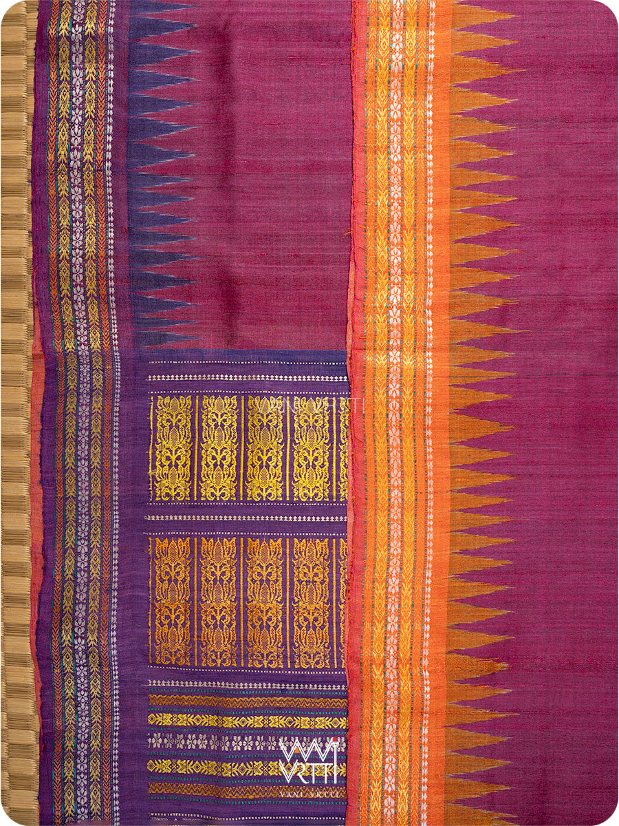Burgundy Pink Purple Orange Ganga Jamuna Ananta Handspun Tussar Silk Saree