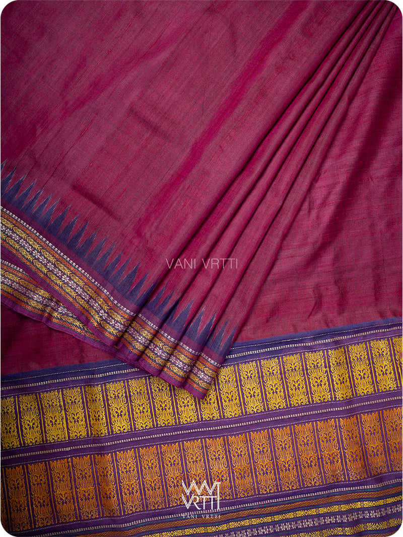 Burgundy Pink Purple Orange Ganga Jamuna Ananta Handspun Tussar Silk Saree