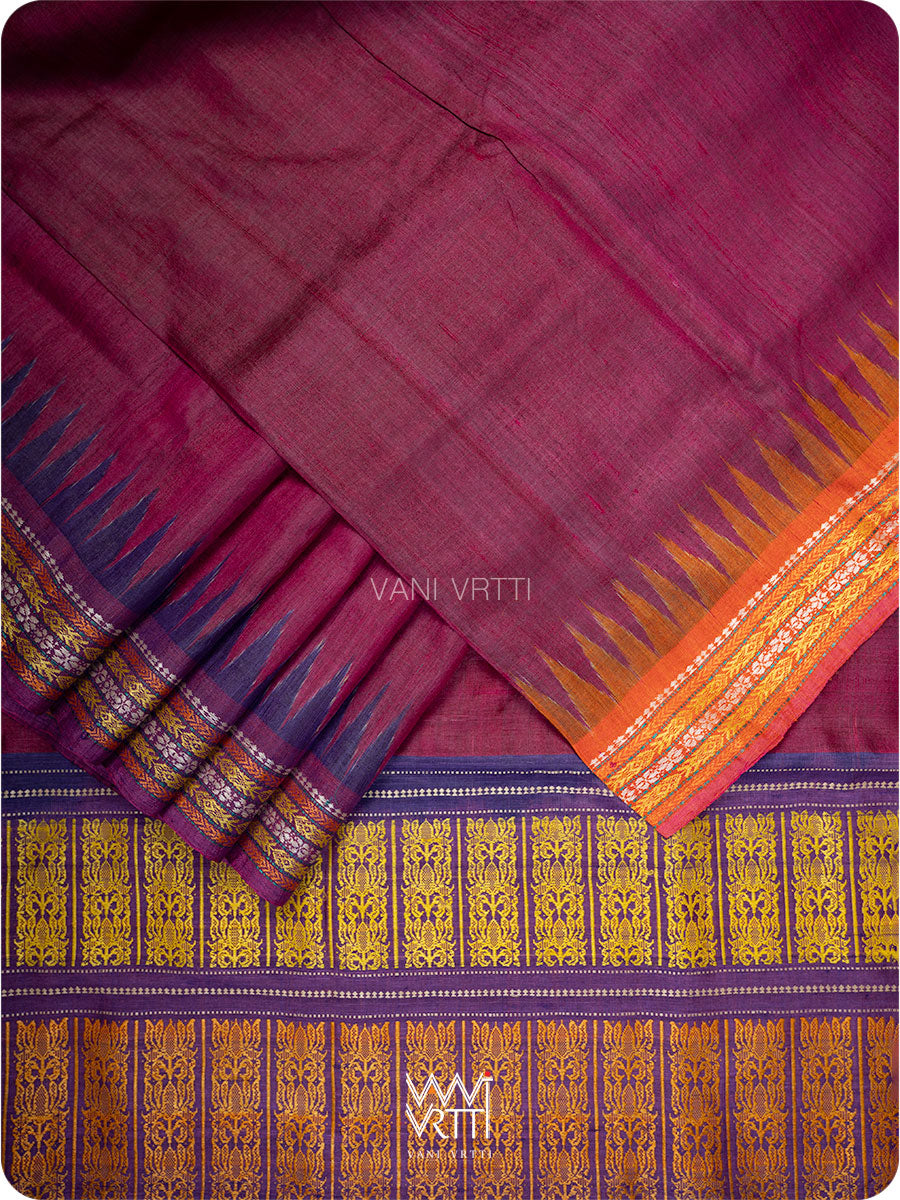 Burgundy Pink Purple Orange Ganga Jamuna Ananta Handspun Tussar Silk Saree
