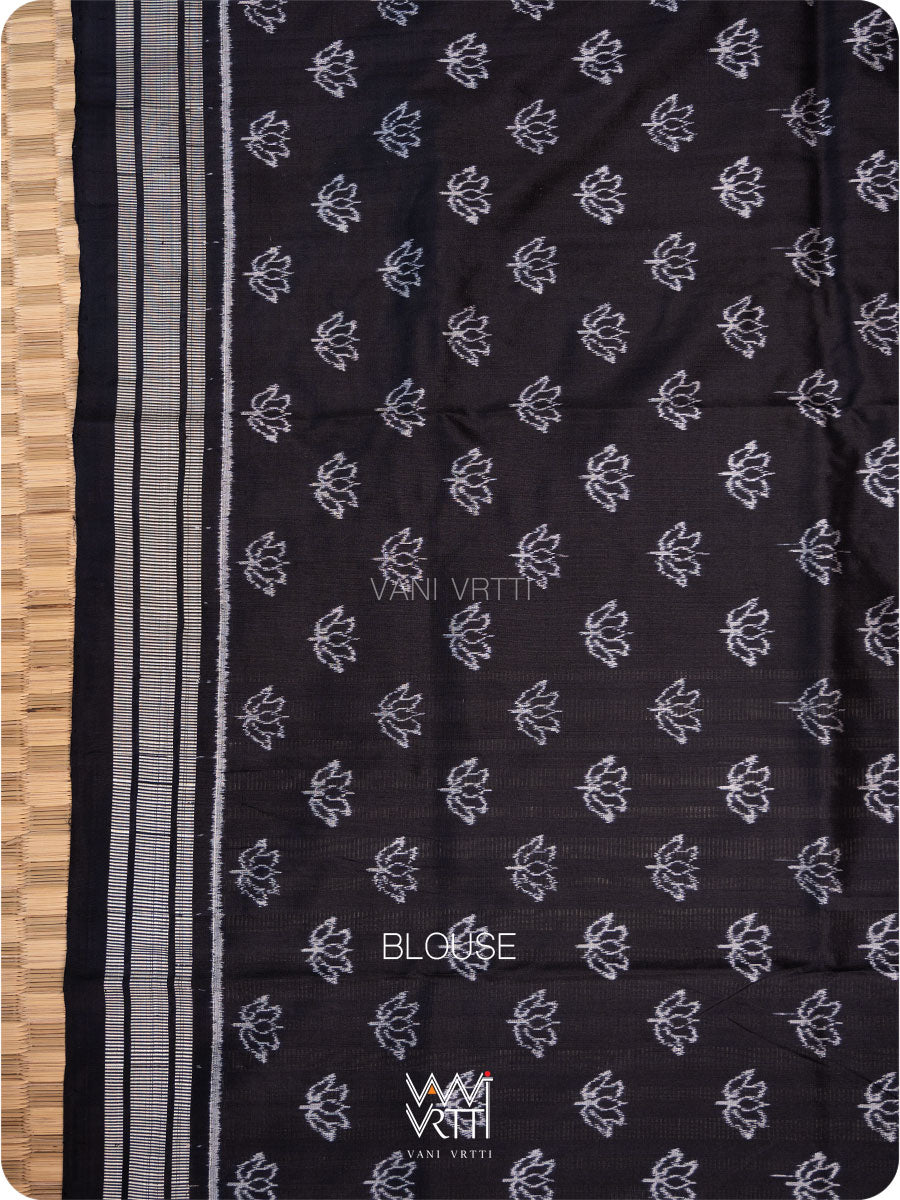 Black Lotus Pond Designer Pure Mulberry Silk Ikat Saree