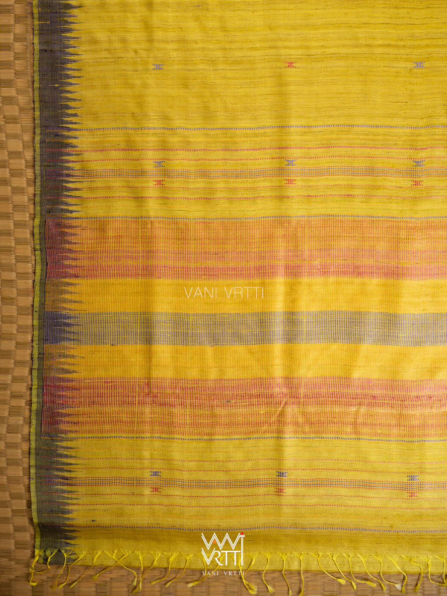 Yellow Lilac Peach Ganga Jamuna Kondha Handspun Tussar Silk Saree