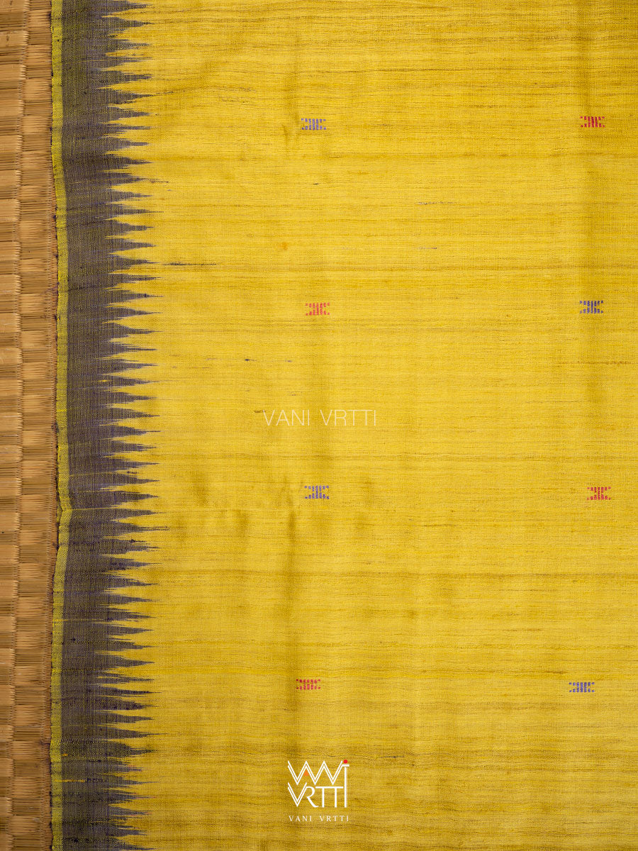 Yellow Lilac Peach Ganga Jamuna Kondha Handspun Tussar Silk Saree