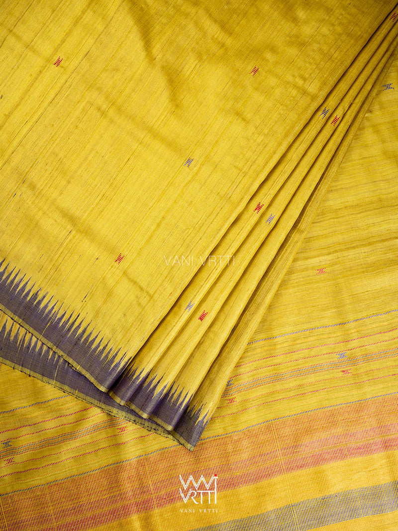 Yellow Lilac Peach Ganga Jamuna Kondha Handspun Tussar Silk Saree