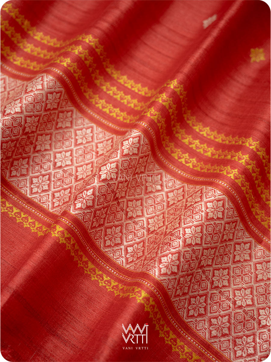 Watermalon Red Dahlia Phool Handspun Tussar Silk Dupatta