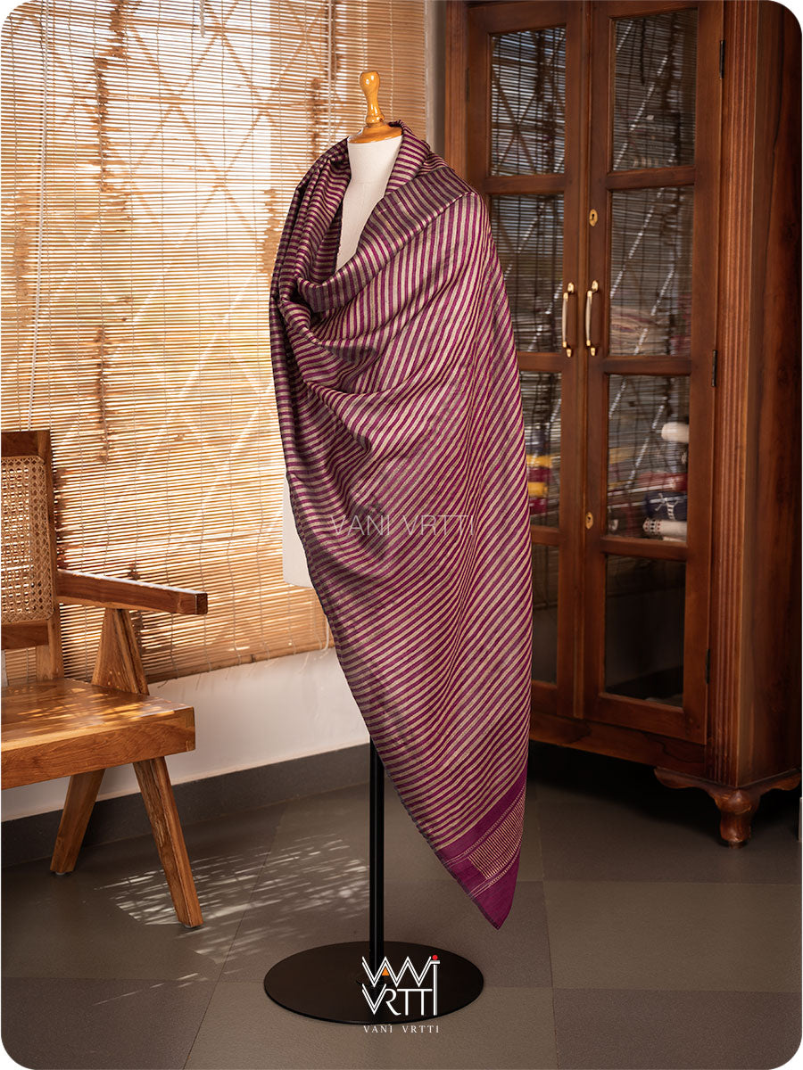 Wine Pink Natural Stripe Rekha Handspun Tussar Silk Dupatta