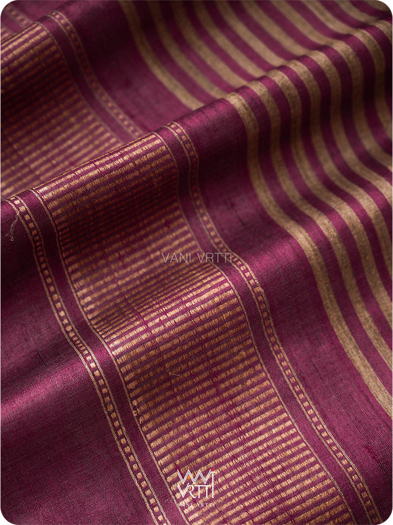 Wine Pink Natural Stripe Rekha Handspun Tussar Silk Dupatta
