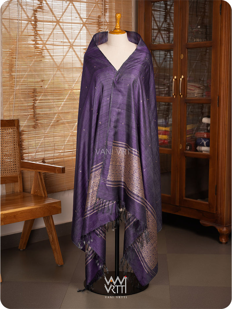 Deep Violet Madhumalati Handspun Tussar Silk Dupatta