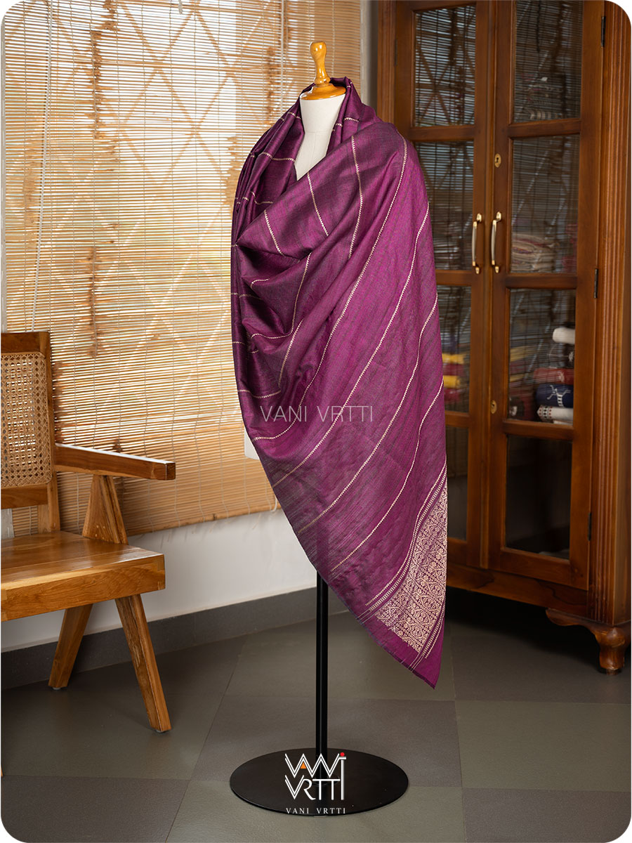 Deep Wine Pink Madhumalati Handspun Tussar Silk Dupatta