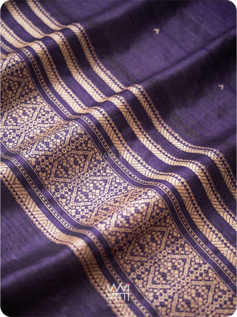 Deep Violet Small Madhumalati Handspun Tussar Silk Dupatta