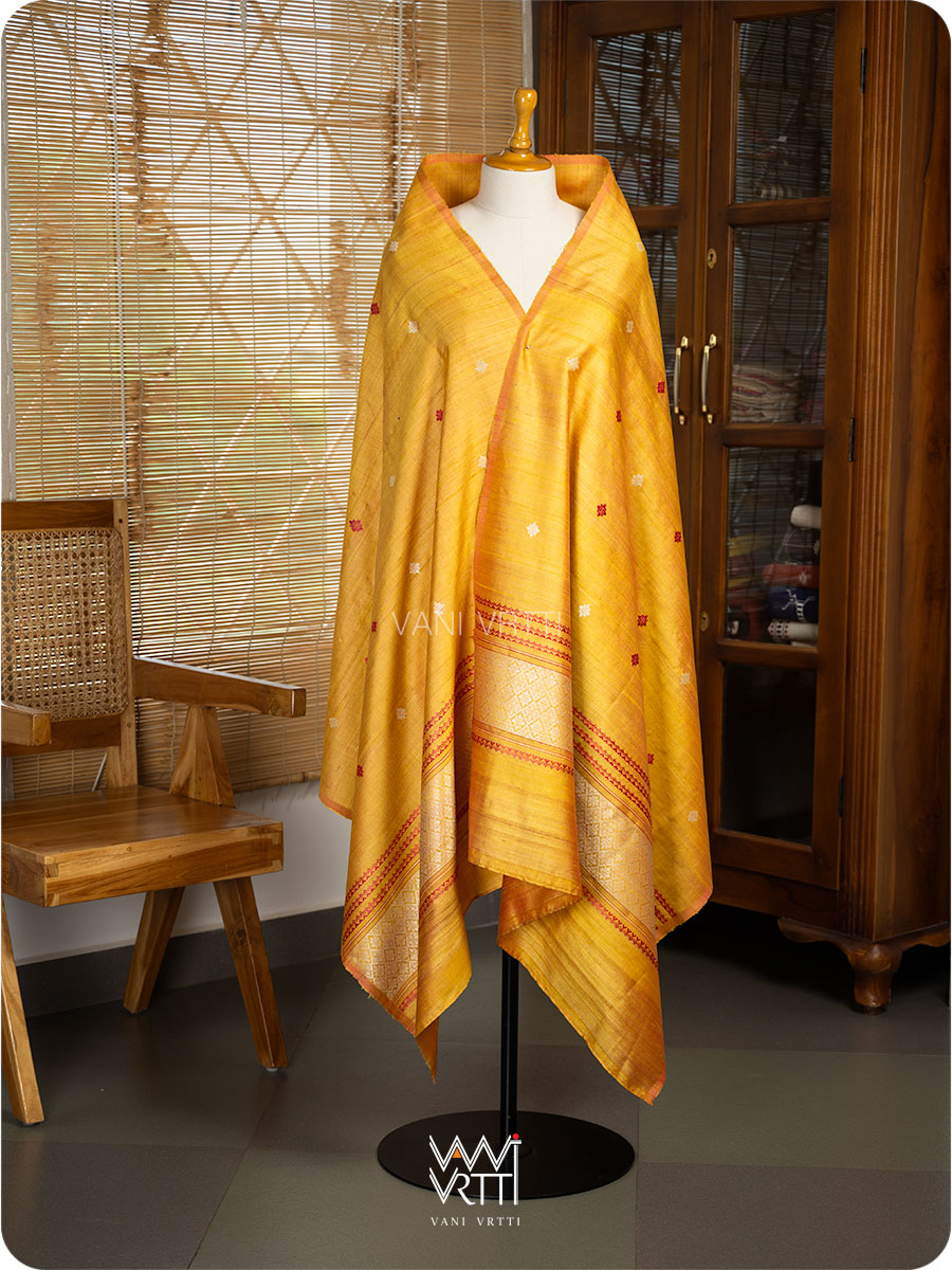 Mango Yellow Dahlia Phool Handspun Tussar Silk Dupatta