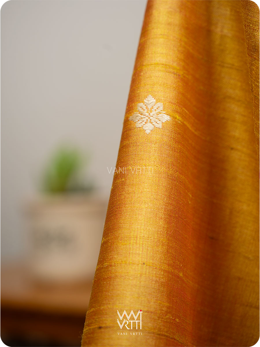 Mango Yellow Dahlia Phool Handspun Tussar Silk Dupatta