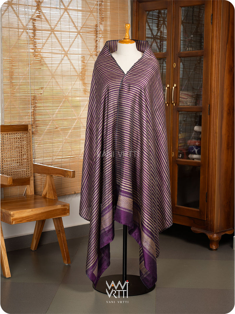Violet Natural Stripe Rekha Handspun Tussar Silk Dupatta