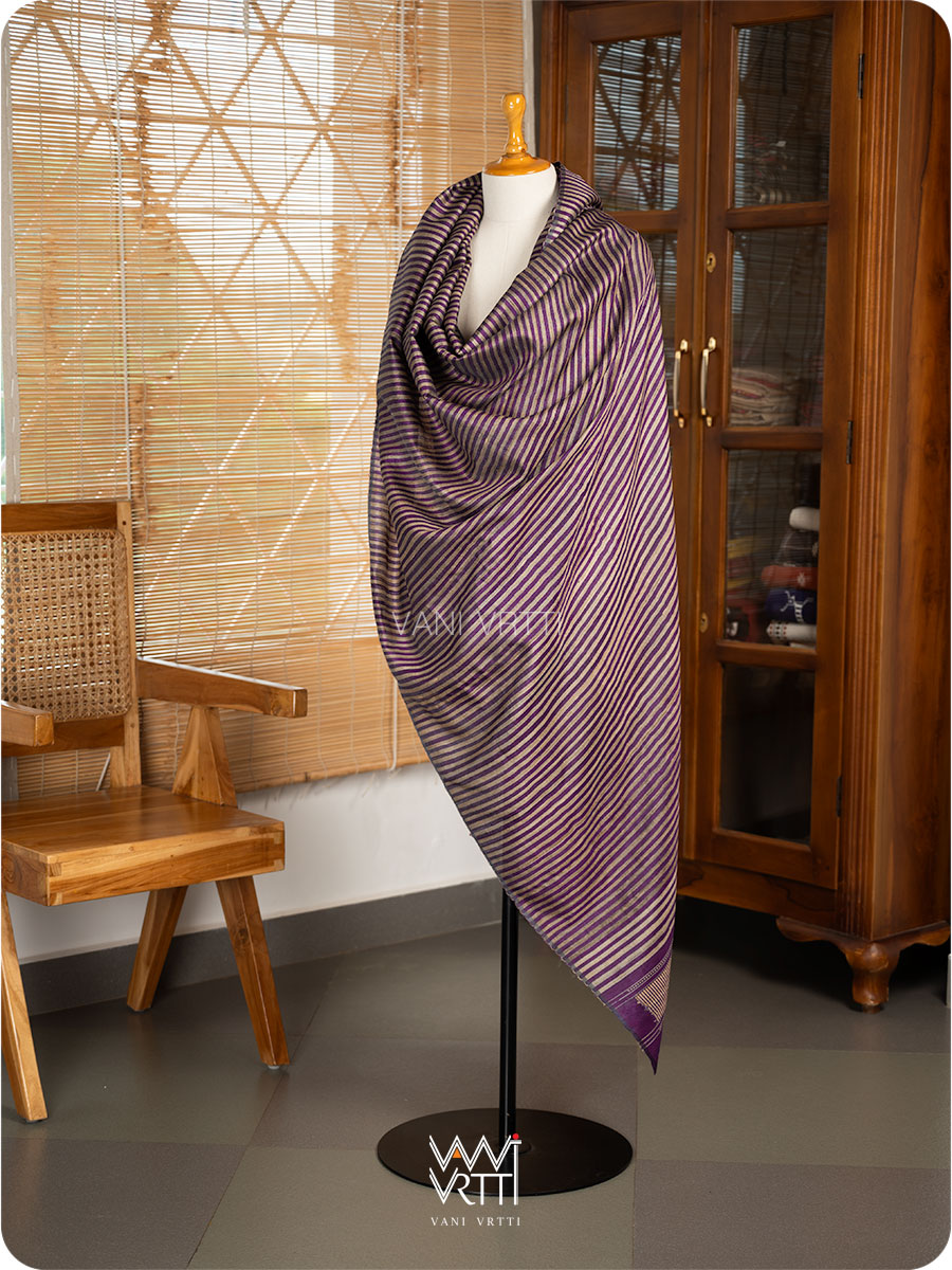 Violet Natural Stripe Rekha Handspun Tussar Silk Dupatta