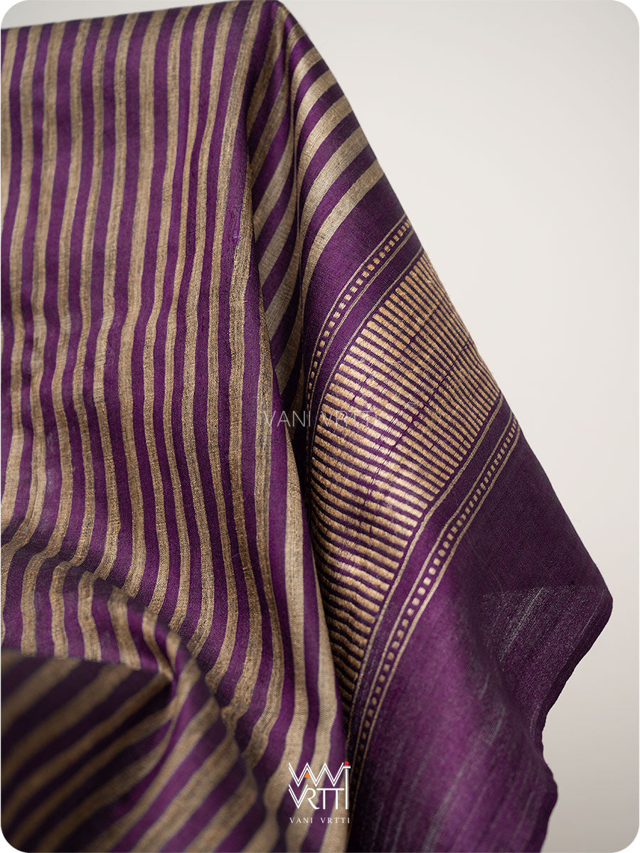 Violet Natural Stripe Rekha Handspun Tussar Silk Dupatta