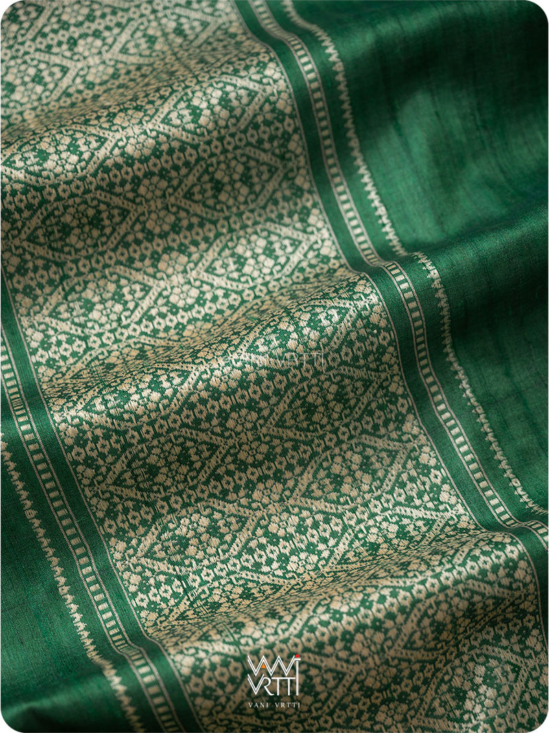 Green Madhumalati Handspun Tussar Silk Dupatta