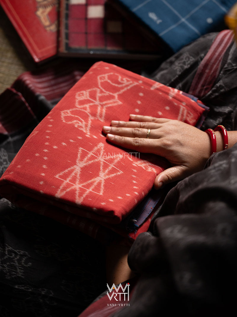Manjistha Red Revival Jotai Natural Dyed Cotton Ikat Saree