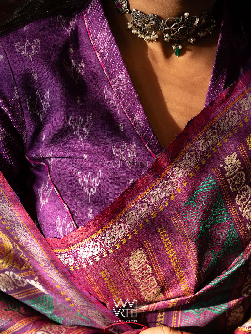 Purple Lotus Bud Collared Cotton Ikat Blouse