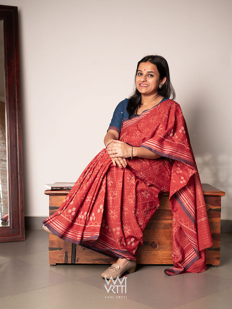 Manjistha Red Revival Jotai Natural Dyed Cotton Ikat Saree