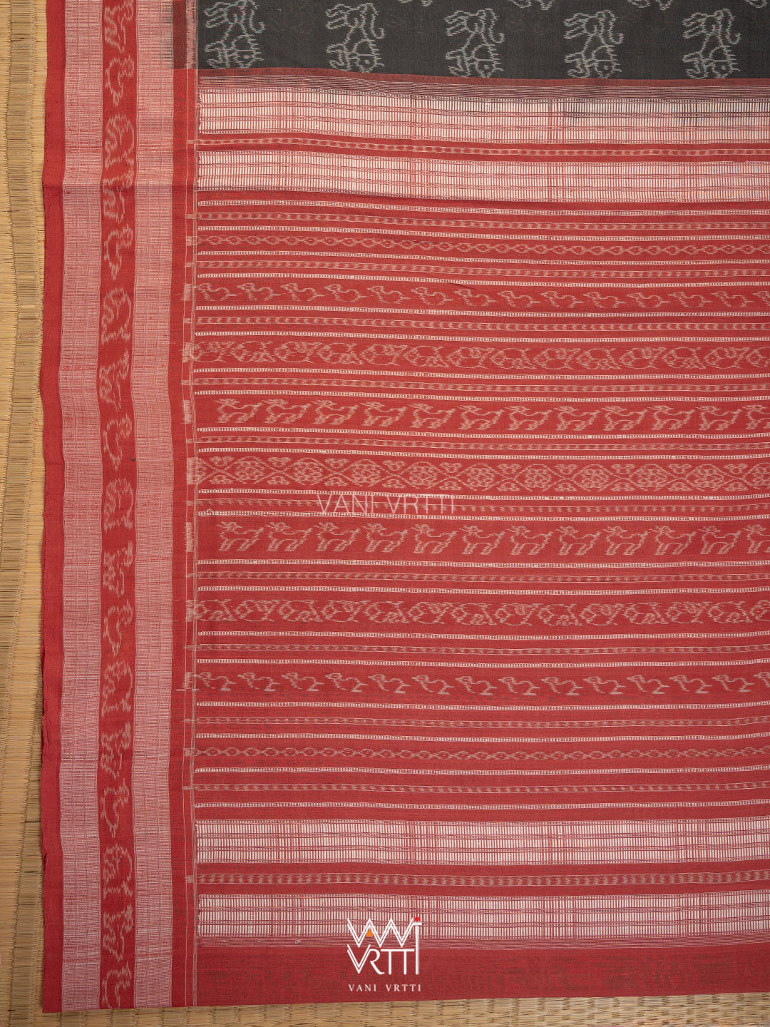 Black Red Lion Natural Dyed Cotton Ikat Saree