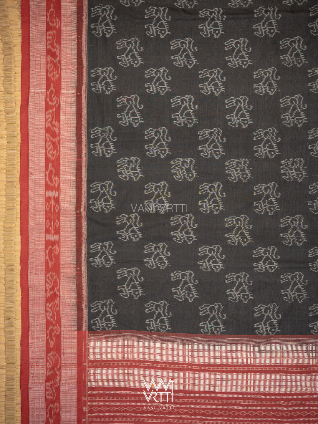 Black Red Lion Natural Dyed Cotton Ikat Saree