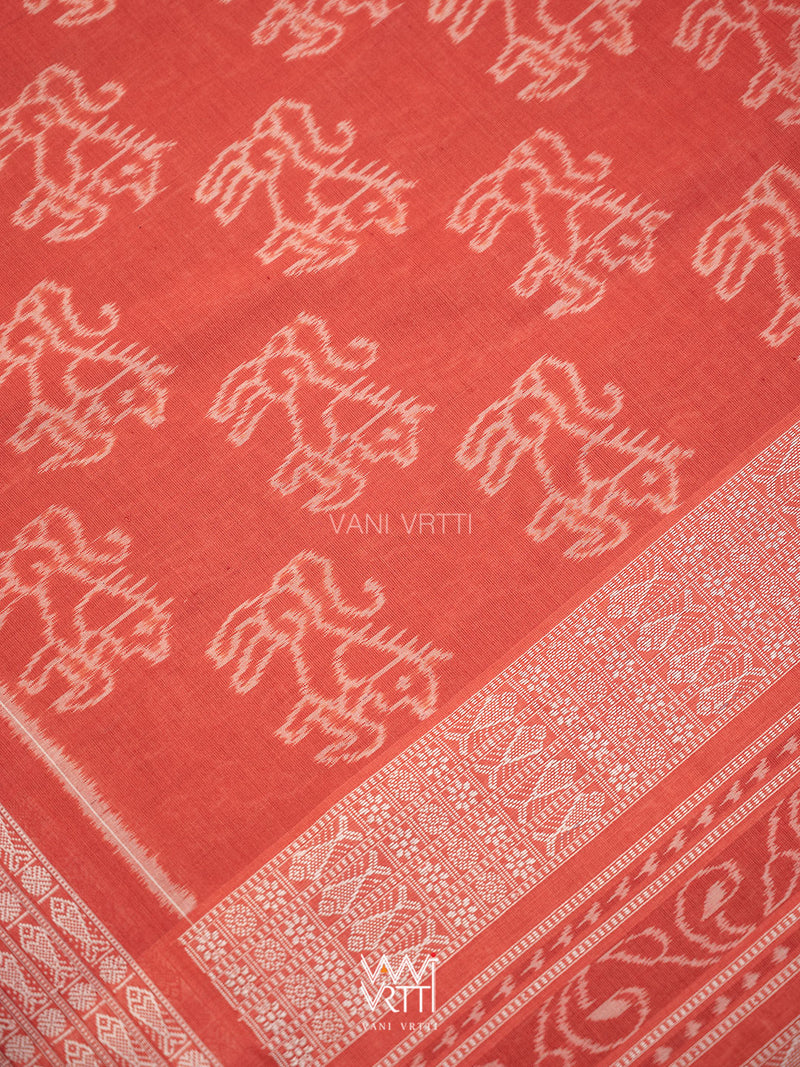 Manjistha Red Singha Lion Natural Dyed Cotton Ikat Saree