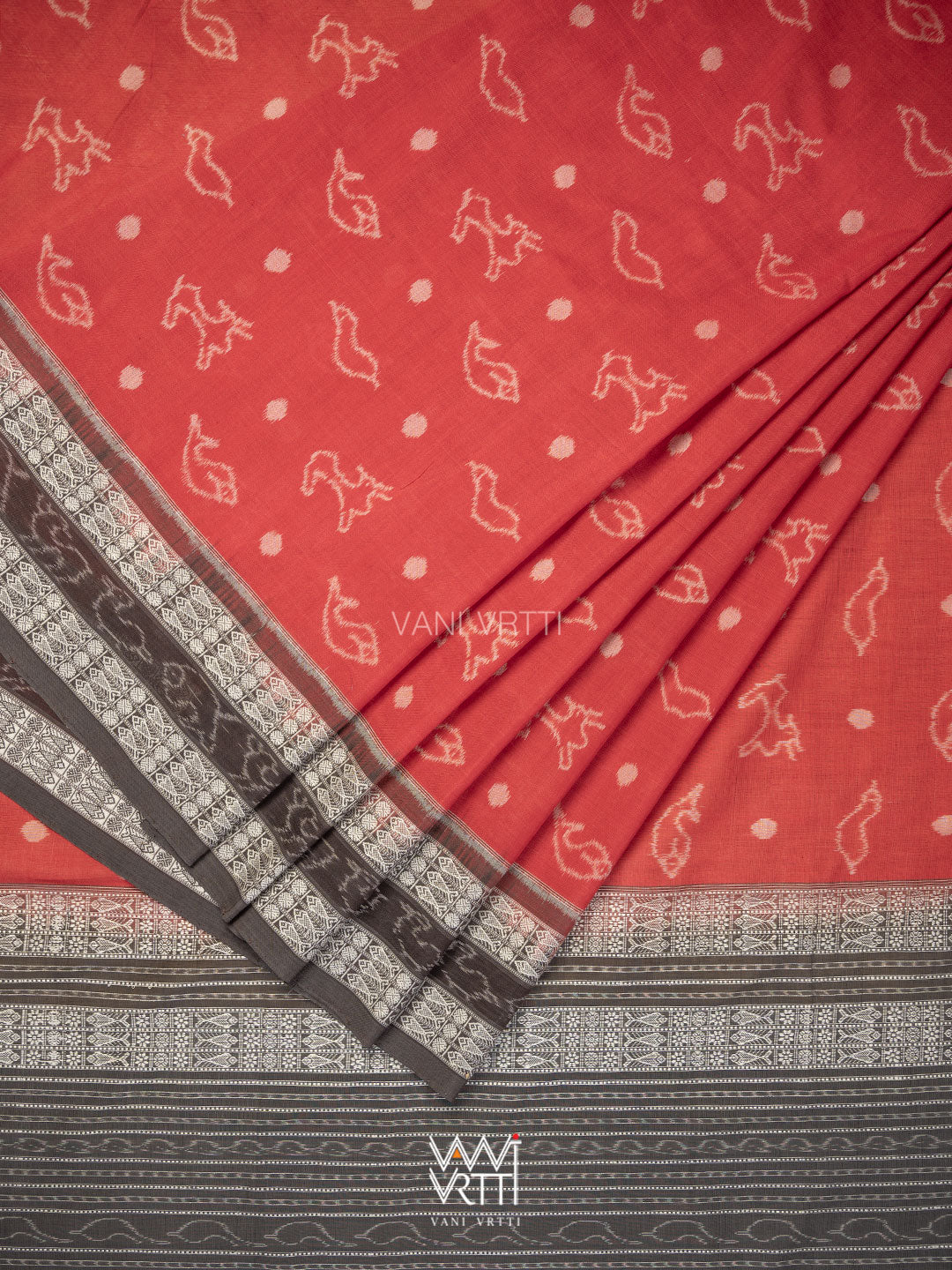 Madder Black Hiran Sunya Natural Dyed Cotton Ikat Saree